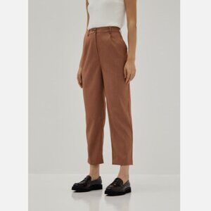 MNG Pleated Trousers Dark Blush Elastic Waistband Straight Leg Size 8